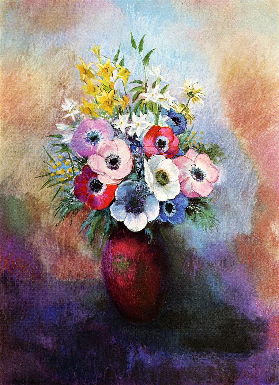 (image for) Handmade oil painting Copy paintings of famous artists Odilon Redon's art Anemones - Click Image to Close